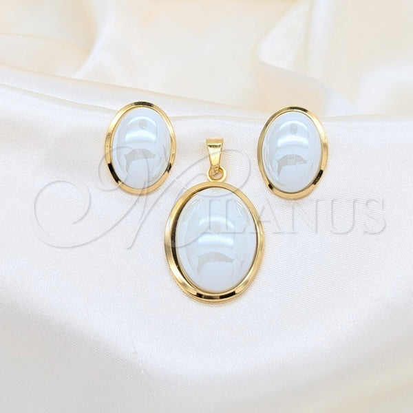 Collar y Dije 06.116.0211 Acero Inoxidable, con Blanca Madre Perla, Pulido Blanco, Tono Dorado