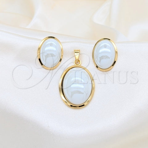 Collar y Dije 06.116.0211 Acero Inoxidable, con Blanca Madre Perla, Pulido Blanco, Tono Dorado