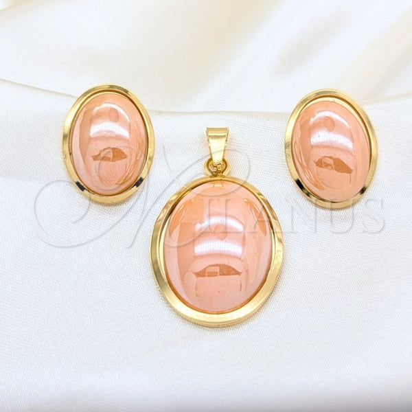 Collar y Dije 06.116.0211.2 Acero Inoxidable, con Rosado Madre Perla, Pulido Blanco, Tono Dorado