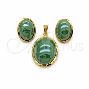 Collar y Dije 06.116.0211.3 Acero Inoxidable, con Verde Madre Perla, Pulido Blanco, Tono Dorado
