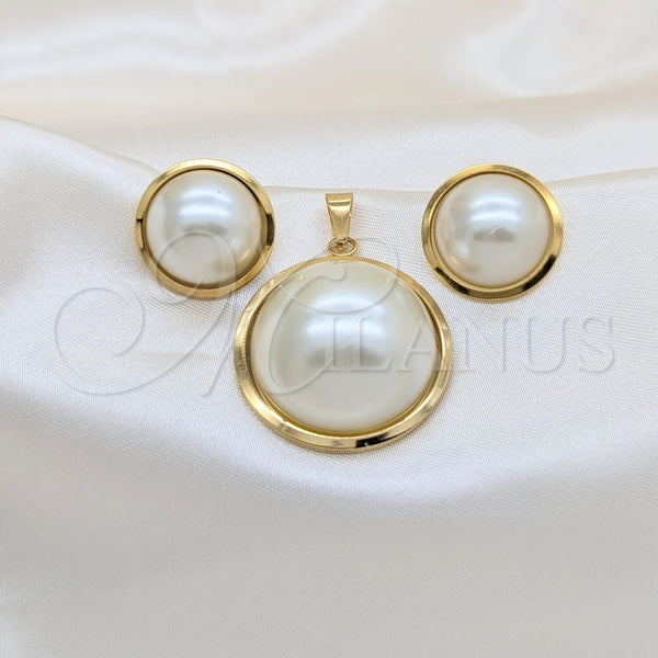 Collar y Dije 06.116.0214 Acero Inoxidable, con Madre Perla Champan, Pulido Blanco, Tono Dorado