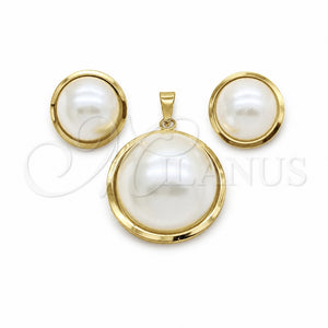 Collar y Dije 06.116.0214 Acero Inoxidable, con Madre Perla Champan, Pulido Blanco, Tono Dorado