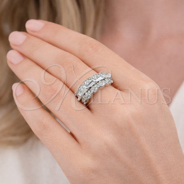 Anillo Multi Piedra 01.346.0027 Rodio Laminado, Diseño de Baguette, con Zirconia Cubica Blanca, Pulido, Rodinado (Talla Unica)