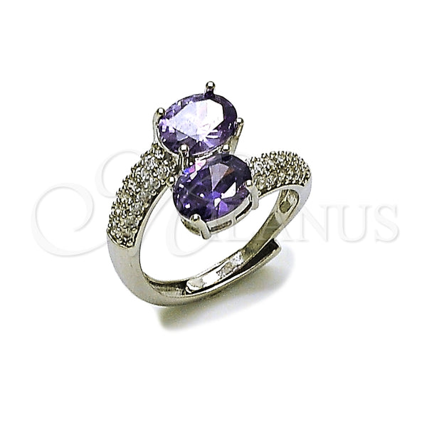 Anillo Multi Piedra 01.346.0029 Rodio Laminado, con Zirconia Cubica Amatista y Micro Pave Blanca, Pulido, Rodinado (Talla Unica)