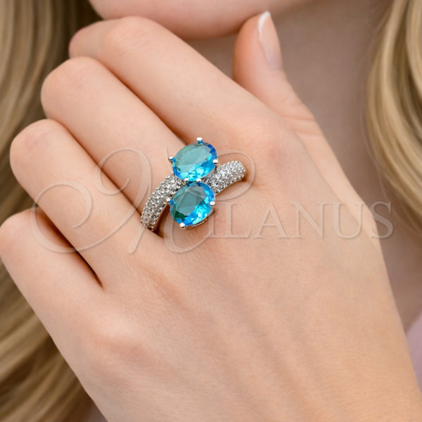 Anillo Multi Piedra 01.346.0029.1 Rodio Laminado, con Zirconia Cubica Aqua Azul, Pulido, Rodinado (Talla Unica)