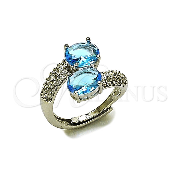 Anillo Multi Piedra 01.346.0029.1 Rodio Laminado, con Zirconia Cubica Aqua Azul, Pulido, Rodinado (Talla Unica)