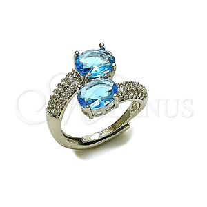 Anillo Multi Piedra 01.346.0029.1 Rodio Laminado, con Zirconia Cubica Aqua Azul, Pulido, Rodinado (Talla Unica)