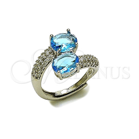 Anillo Multi Piedra 01.346.0029.1 Rodio Laminado, con Zirconia Cubica Aqua Azul, Pulido, Rodinado (Talla Unica)