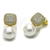 Arete Dormilona 02.436.0029 Oro Laminado, Diseño de Bola, con Marfil Perla and Blanca Micro Pave, Pulido, Tono Dorado