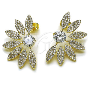 Arete Dormilona 02.436.0033 Oro Laminado, Diseño de Flor, con Blanca Zirconia Cubica and Blanca Micro Pave, Pulido, Tono Dorado