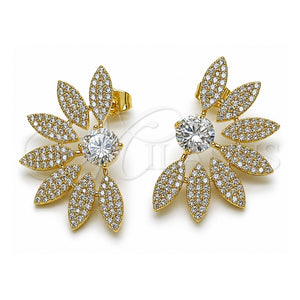 Arete Dormilona 02.436.0033 Oro Laminado, Diseño de Flor, con Zirconia Cubica Blanca y Micro Pave Blanca, Pulido, Tono Dorado