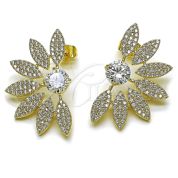 Arete Dormilona 02.436.0033 Oro Laminado, Diseño de Flor, con Blanca Zirconia Cubica and Blanca Micro Pave, Pulido, Tono Dorado