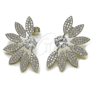 Arete Dormilona 02.436.0033.1 Rodio Laminado, Diseño de Flor, con Zirconia Cubica Blanca y Micro Pave Blanca, Pulido, Rodinado