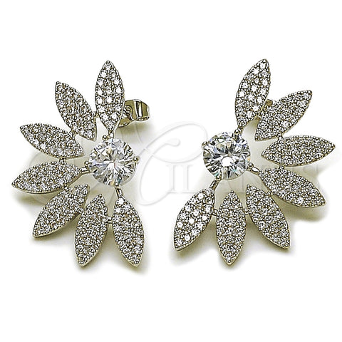 Arete Dormilona 02.436.0033.1 Rodio Laminado, Diseño de Flor, con Zirconia Cubica Blanca y Micro Pave Blanca, Pulido, Rodinado