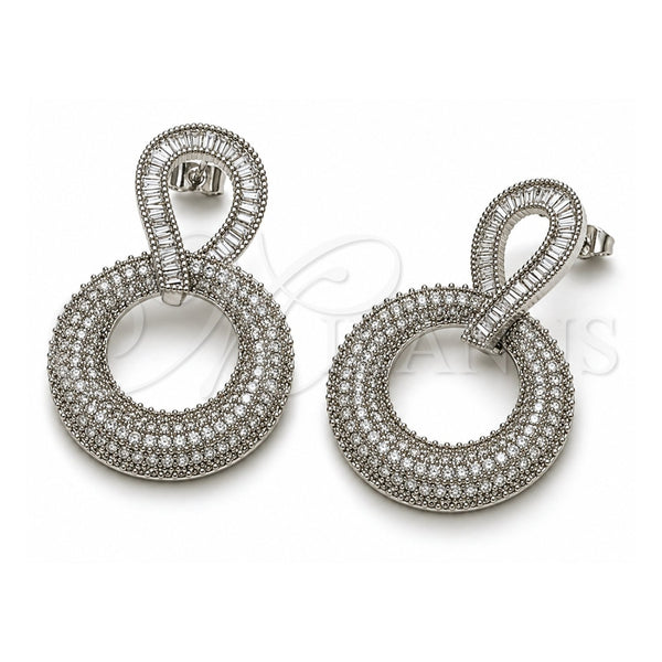 Arete Dormilona 02.436.0034.1 Oro Laminado Blanco, Diseño de Baguette, con Zirconia Cubica Blanca, Pulido, Rodinado