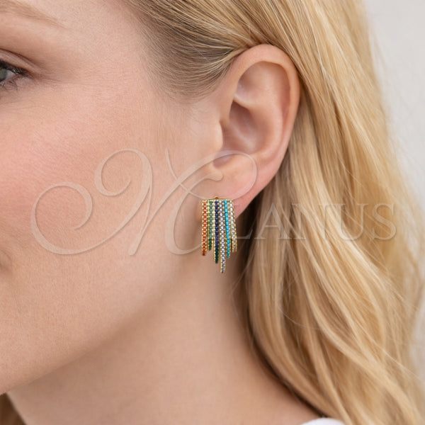 Arete Dormilona 02.436.0037.1 Oro Laminado, con Multicolor Zirconia Cubica, Pulido, Tono Dorado