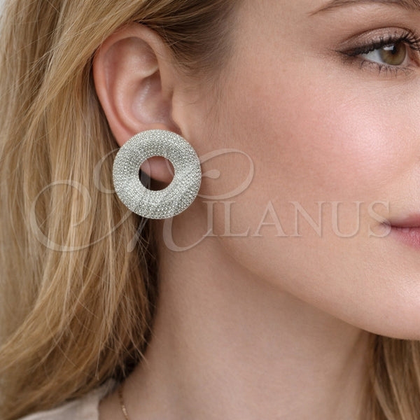 Arete Dormilona 02.436.0038.1 Rodio Laminado, con Zirconia Cubica Blanca, Pulido, Rodinado