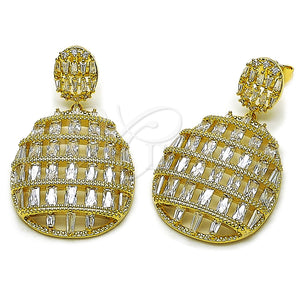 Arete Colgante 02.436.0040 Oro Laminado, Diseño de Baguette, con Blanca Zirconia Cubica, Pulido, Tono Dorado