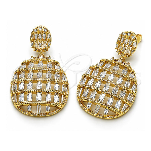 Arete Colgante 02.436.0040 Oro Laminado, Diseño de Baguette, con Zirconia Cubica Blanca, Pulido, Tono Dorado