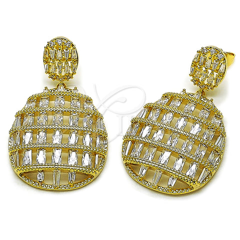 Arete Colgante 02.436.0040 Oro Laminado, Diseño de Baguette, con Blanca Zirconia Cubica, Pulido, Tono Dorado