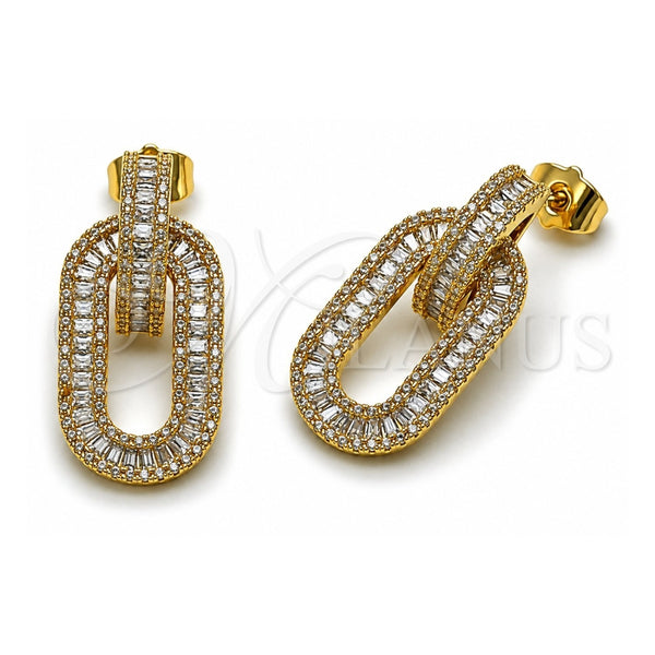 Arete Colgante 02.436.0041 Oro Laminado, Diseño de Baguette y Cluster, con Zirconia Cubica Blanca y Micro Pave Blanca, Pulido, Tono Dorado