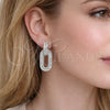 Arete Colgante 02.436.0041.1 Rodio Laminado, Diseño de Cluster y Baguette, con Zirconia Cubica Blanca y Micro Pave Blanca, Pulido, Rodinado