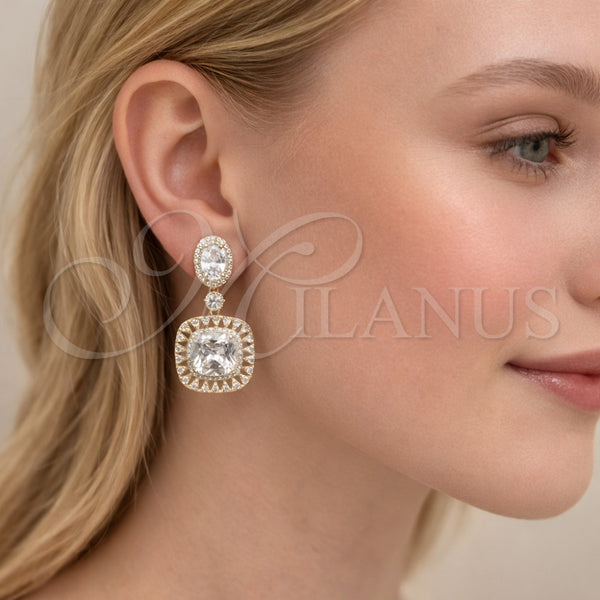 Arete Colgante 02.436.0044 Oro Laminado, Diseño de Cluster, con Blanca Zirconia Cubica and Blanca Micro Pave, Pulido, Tono Dorado