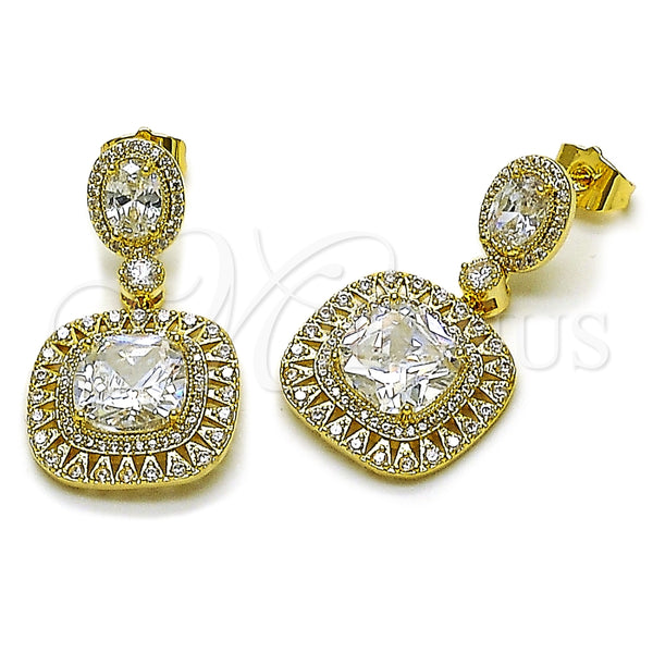 Arete Colgante 02.436.0044 Oro Laminado, Diseño de Cluster, con Blanca Zirconia Cubica and Blanca Micro Pave, Pulido, Tono Dorado