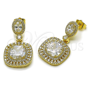 Arete Colgante 02.436.0044 Oro Laminado, Diseño de Cluster, con Blanca Zirconia Cubica and Blanca Micro Pave, Pulido, Tono Dorado