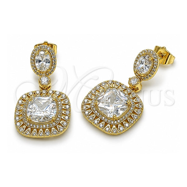 Arete Colgante 02.436.0044 Oro Laminado, Diseño de Cluster, con Zirconia Cubica Blanca y Micro Pave Blanca, Pulido, Tono Dorado