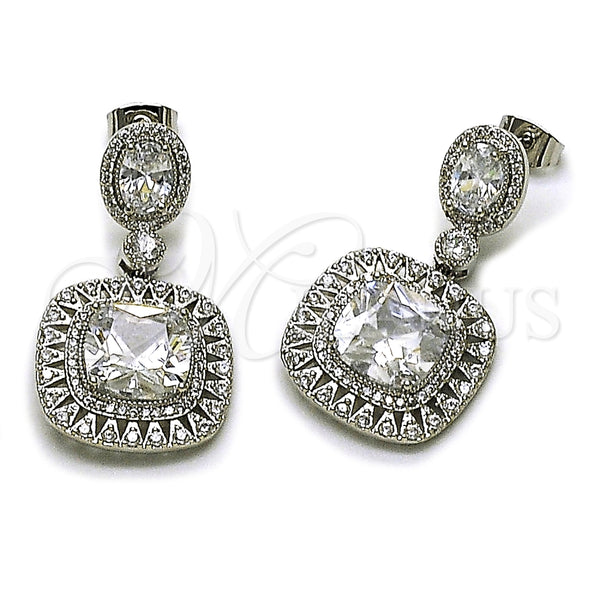 Arete Colgante 02.436.0044.1 Rodio Laminado, Diseño de Cluster, con Zirconia Cubica Blanca y Micro Pave Blanca, Pulido, Rodinado