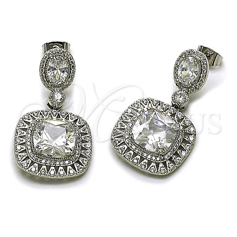 Arete Colgante 02.436.0044.1 Rodio Laminado, Diseño de Cluster, con Zirconia Cubica Blanca y Micro Pave Blanca, Pulido, Rodinado