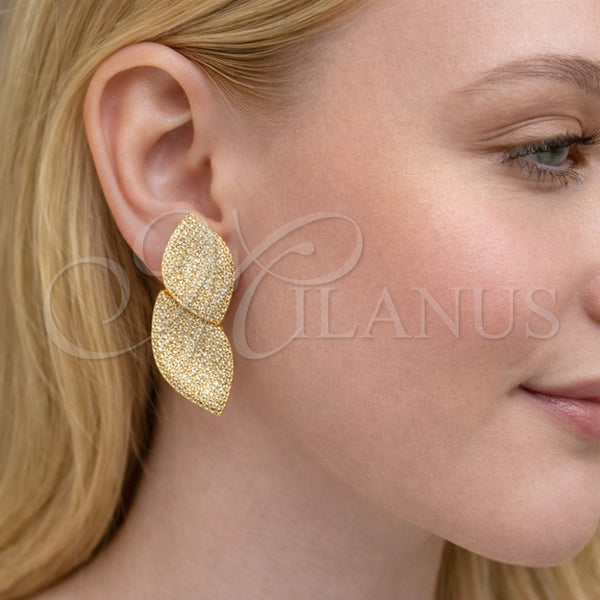Arete Dormilona 02.436.0045 Oro Laminado, Diseño de Oja, con Blanca Zirconia Cubica, Pulido, Tono Dorado
