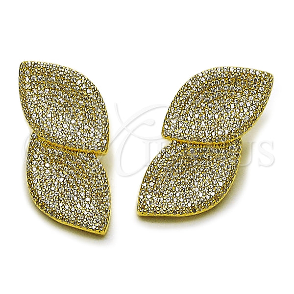 Arete Dormilona 02.436.0045 Oro Laminado, Diseño de Oja, con Blanca Zirconia Cubica, Pulido, Tono Dorado