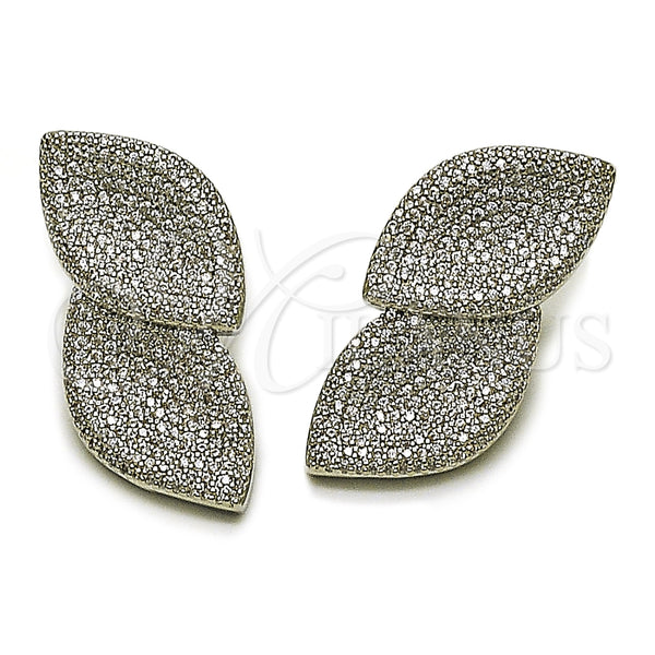 Arete Dormilona 02.436.0045.1 Rodio Laminado, Diseño de Oja, con Zirconia Cubica Blanca, Pulido, Rodinado