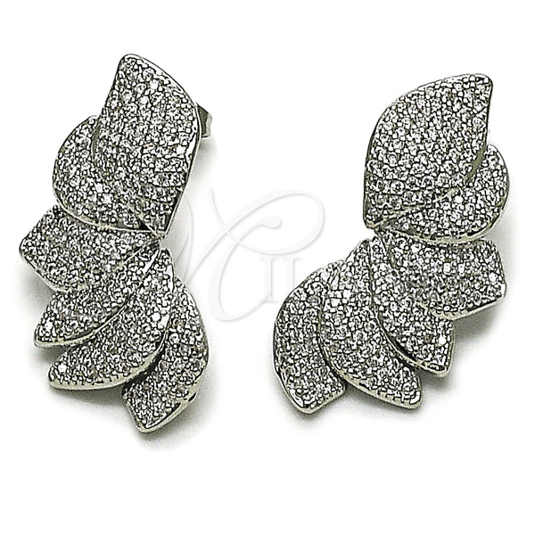 Arete Dormilona 02.436.0046.1 Rodio Laminado, Diseño de Flor, con Zirconia Cubica Blanca, Pulido, Rodinado