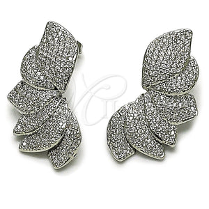 Arete Dormilona 02.436.0046.1 Rodio Laminado, Diseño de Flor, con Zirconia Cubica Blanca, Pulido, Rodinado