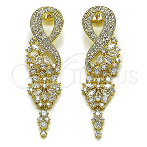 Arete Largo 02.436.0047 Oro Laminado, Diseño de Infinito, con Blanca Zirconia Cubica, Pulido, Tono Dorado