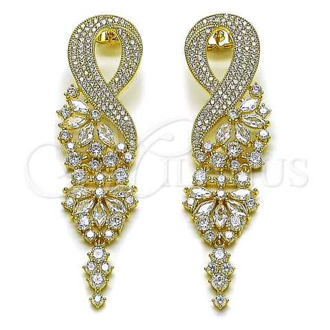 Arete Largo 02.436.0047 Oro Laminado, Diseño de Infinito, con Blanca Zirconia Cubica, Pulido, Tono Dorado
