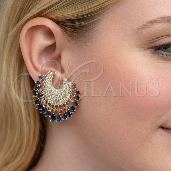 Arete Dormilona 02.436.0019.1 Oro Laminado, Diseño de Gota, con Zafiro Azul and Blanca Zirconia Cubica, Pulido, Tono Dorado