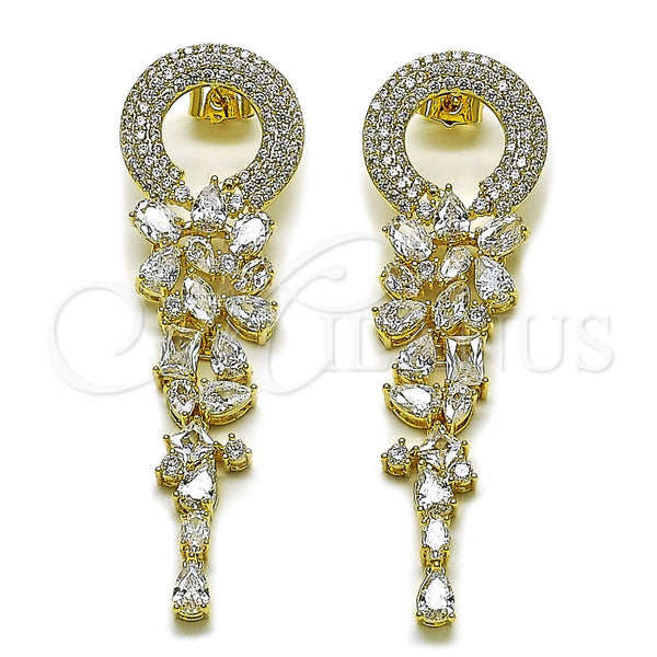 Arete Largo 02.436.0050 Oro Laminado, con Blanca Zirconia Cubica, Pulido, Tono Dorado