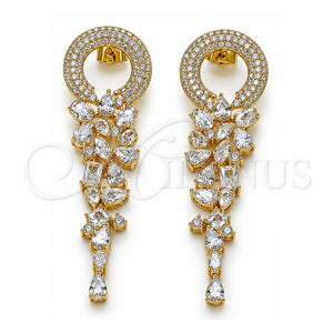 Arete Largo 02.436.0050 Oro Laminado, con Zirconia Cubica Blanca, Pulido, Tono Dorado