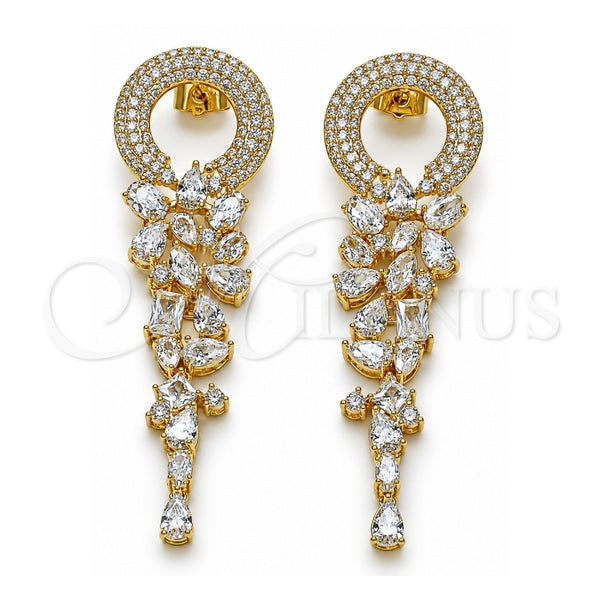 Arete Largo 02.436.0050 Oro Laminado, con Zirconia Cubica Blanca, Pulido, Tono Dorado