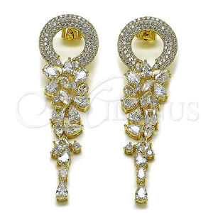 Arete Largo 02.436.0050 Oro Laminado, con Blanca Zirconia Cubica, Pulido, Tono Dorado