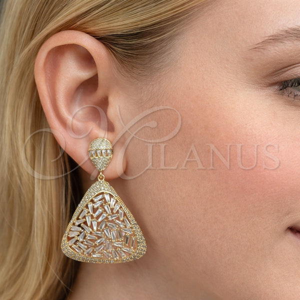 Arete Dormilona 02.436.0051 Oro Laminado, Diseño de Gota y Baguette, con Blanca Zirconia Cubica and Blanca Micro Pave, Pulido, Tono Dorado