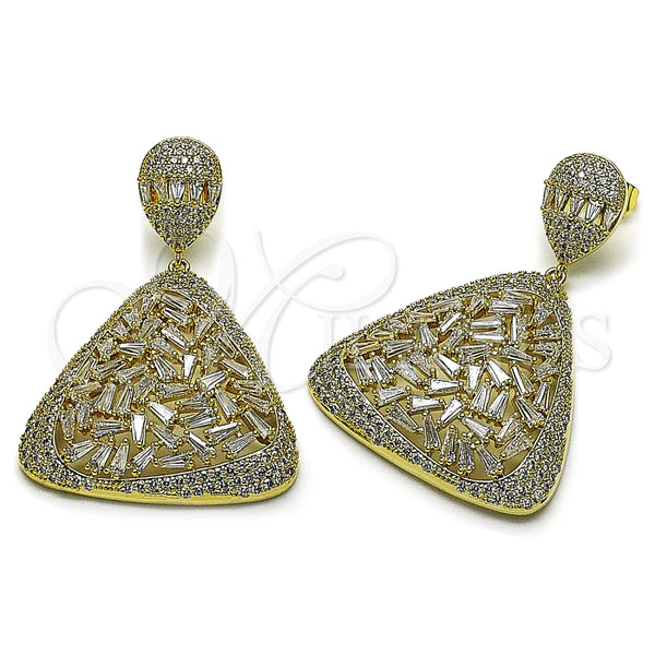 Arete Dormilona 02.436.0051 Oro Laminado, Diseño de Gota y Baguette, con Blanca Zirconia Cubica and Blanca Micro Pave, Pulido, Tono Dorado