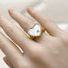 Anillo Multi Piedra 01.447.0002 Oro Laminado, Diseño de Corazón, con Marfil Madre Perla and Blanca Zirconia Cubica, Pulido, Tono Dorado (One size fits all)