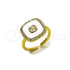 Anillo Multi Piedra 01.447.0003 Oro Laminado, Diseño de Cluster, con Marfil Madre Perla and Blanca Zirconia Cubica, Pulido, Tono Dorado (One size fits all)