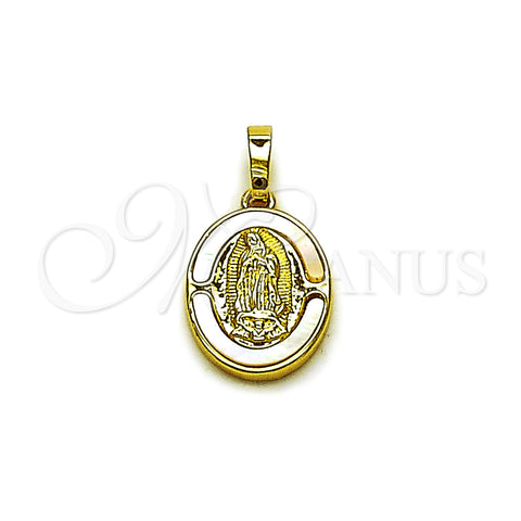 Dije Religioso 05.447.0001 Oro Laminado, Diseño de Guadalupe, con Marfil Madre Perla, Pulido, Tono Dorado
