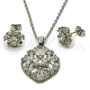 Juego de Arete y Dije de Adulto 10.448.0001 Rodio Laminado, Diseño de Cluster, con Zirconia Cubica Blanca, Pulido, Rodinado